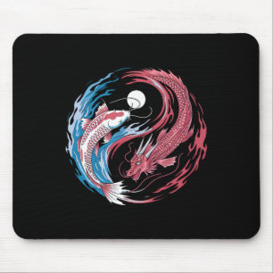Tapis De Souris Yin Yang Dragon et fusion de carpes koï drôle Zen