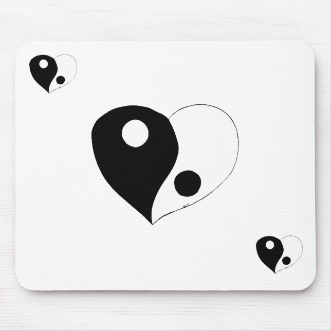 Tapis De Souris Yin Yang Heart (B/W) (Devant)