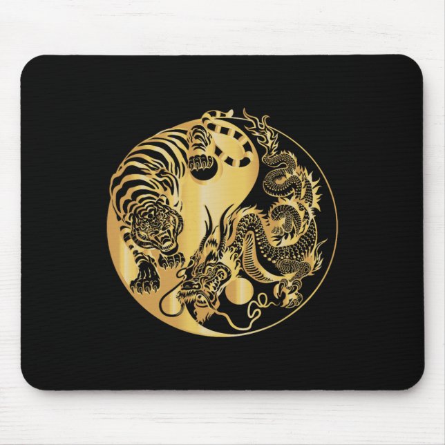Tapis De Souris Yin Yang Tigre Dragon Or  (Devant)