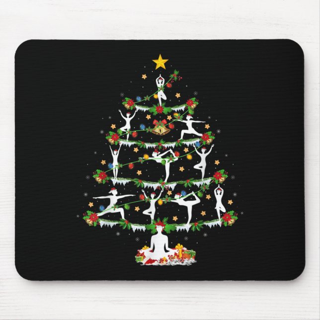 Tapis De Souris Yoga Lover Xmas Lighting Yoga Christmas Tree  (Devant)