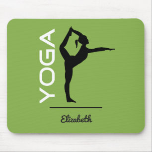 Tapis De Souris Yoga Pose Silhouette sur Vert Personnalisé