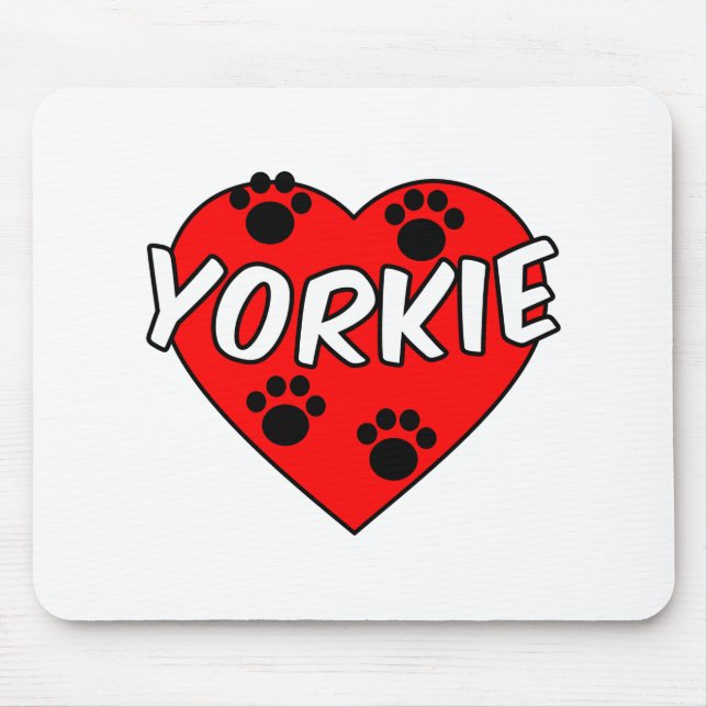 Tapis De Souris Yorkie Dog Paw Prints And Red Heart (Devant)
