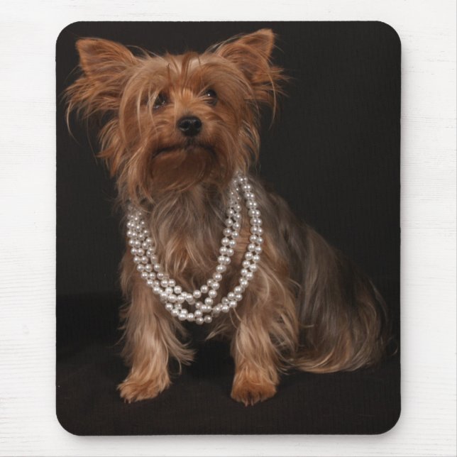 Tapis De Souris Yorkie en collier de perle (Devant)