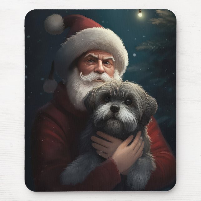 Tapis De Souris Yorkipoo avec Noël Festif du Père Noël (Devant)