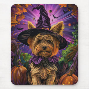 Tapis De Souris Yorkipoo Chien Effrayant Halloween Sorcière Et Cit