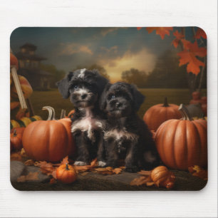 Tapis De Souris Yorkipoo Chiot Automne Citrouille délice