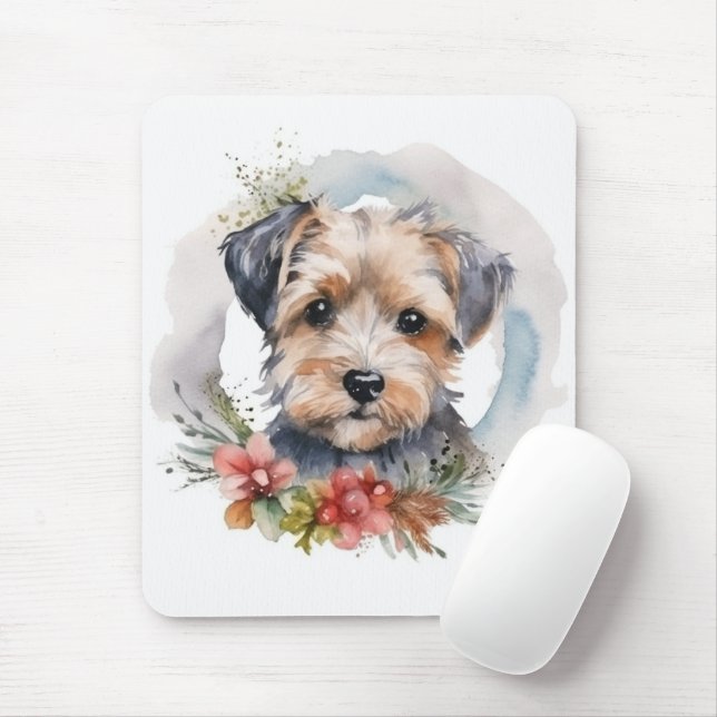 Tapis De Souris Yorkipoo Noël Wreath Festive Pup (Avec souris)