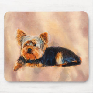 Tapis De Souris Yorkshire Terrier Chien Art Watercolor Portrait