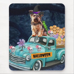 Tapis De Souris Yorkshire Terrier Chien Halloween Camion Effrayant