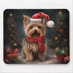 Tapis De Souris Yorkshire Terrier Dog dans la neige Noël
