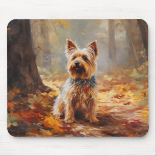 Tapis De Souris Yorkshire Terrier en automne feuilles tombantes in
