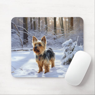 Tapis De Souris Yorkshire Terrier Laisser Neige Noël
