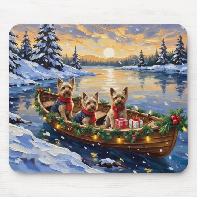 Tapis De Souris Yorkshire Terrier Noël Bateau Vacances (Devant)