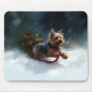 Tapis De Souris Yorkshire Terrier Noël neige hiver