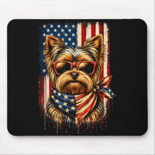Tapis De Souris Yorkshire Terrier Patriotique Chien de Drapeau Amé