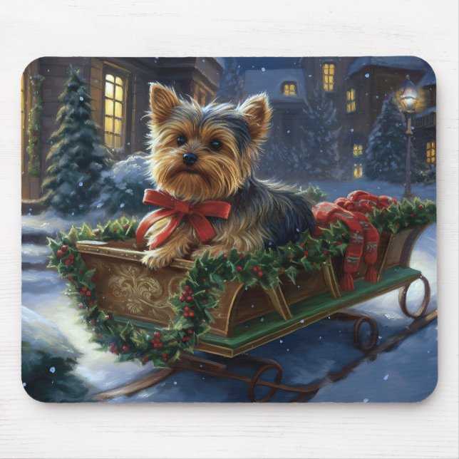 Tapis De Souris Yorkshire Terrier Saison de Noël festive (Devant)