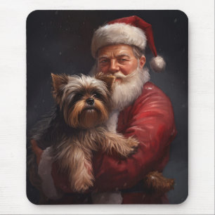 Tapis De Souris Yorkshire Terrier Santa Claus Festive Noël
