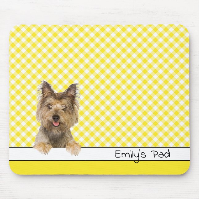 Tapis De Souris Yorkshire Terrier sur En vichy jaune (Devant)