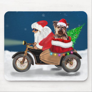 Tapis De Souris Yorkshire Terrier's Ride Santa Claus sur moto