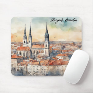 Tapis De Souris Zagreb Croatie Ville Silhouette Aquarelle
