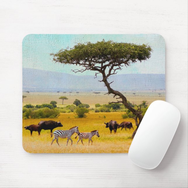 Tapis De Souris Zebra African Savanna Animaux Voyage à l'extérieur (Avec souris)