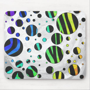 Tapis De Souris Zebra Polka Dot noir et arc-en-ciel