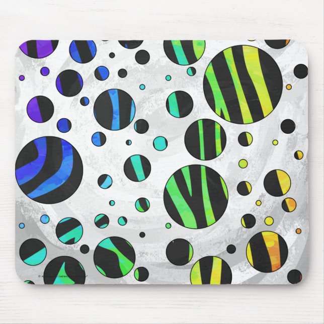 Tapis De Souris Zebra Polka Dot noir et arc-en-ciel (Devant)