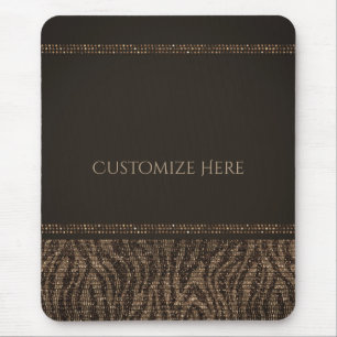 Tapis De Souris Zebra Sparkle Brown Gold Glam Chic Elegant Bling