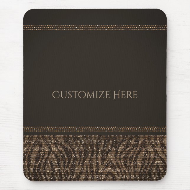 Tapis De Souris Zebra Sparkle Brown Gold Glam Chic Elegant Bling (Devant)