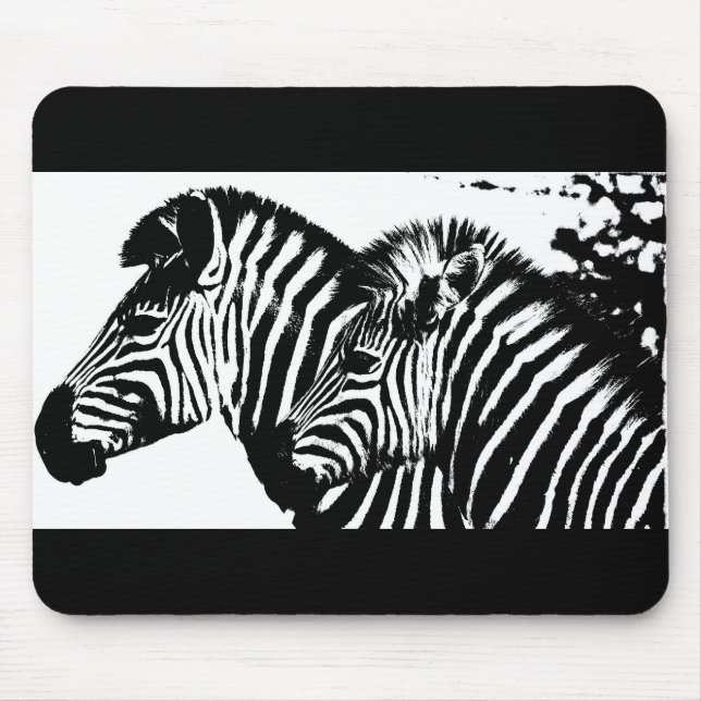 Tapis De Souris Zebras Animaux Black White Pop Art Modèle tendance (Devant)