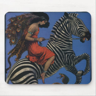 Tapis De Souris Zèbre vintage avec une cavalière femme Art Nouveau