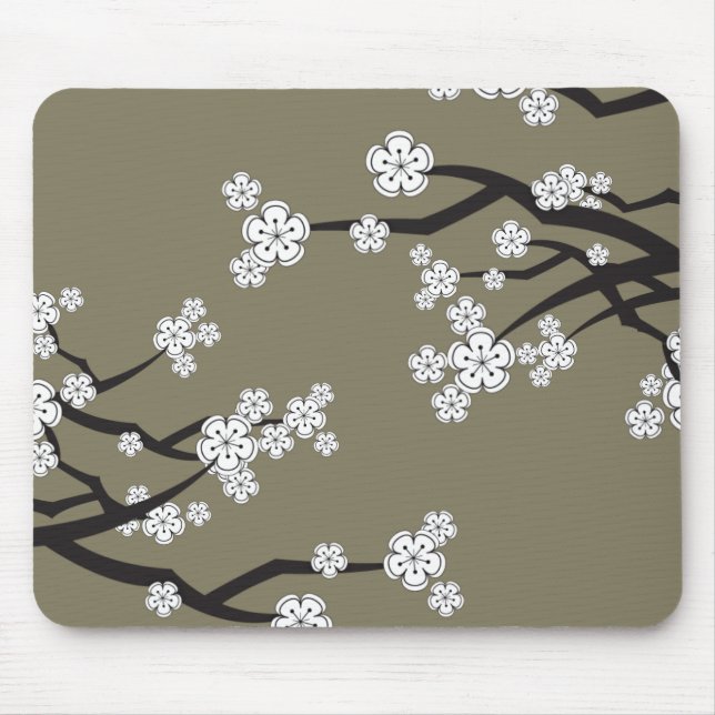 Tapis De Souris Zen Blanc Sakura Fleurs de fleurs de cerisier sur  (Devant)