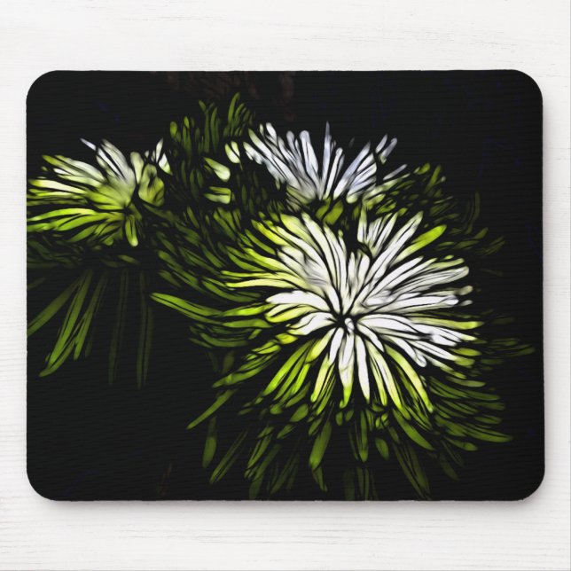 Tapis De Souris Zen floral Lime vert blanc Chrysanthemum (Devant)