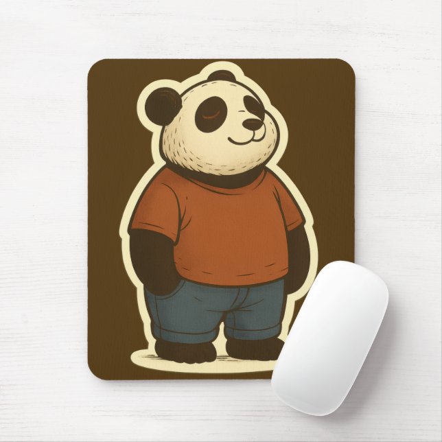 Tapis De Souris Zen Panda Sticker – Relaxed Cartoon Bear in Casual (Avec souris)