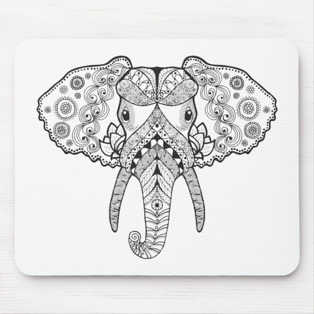 Tapis De Souris Zentangle a inspiré l'éléphant (Devant)