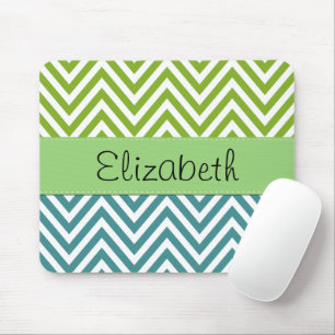 Tapis De Souris Zigzag bleu, Zigzag vert, Chevron, Votre Nom