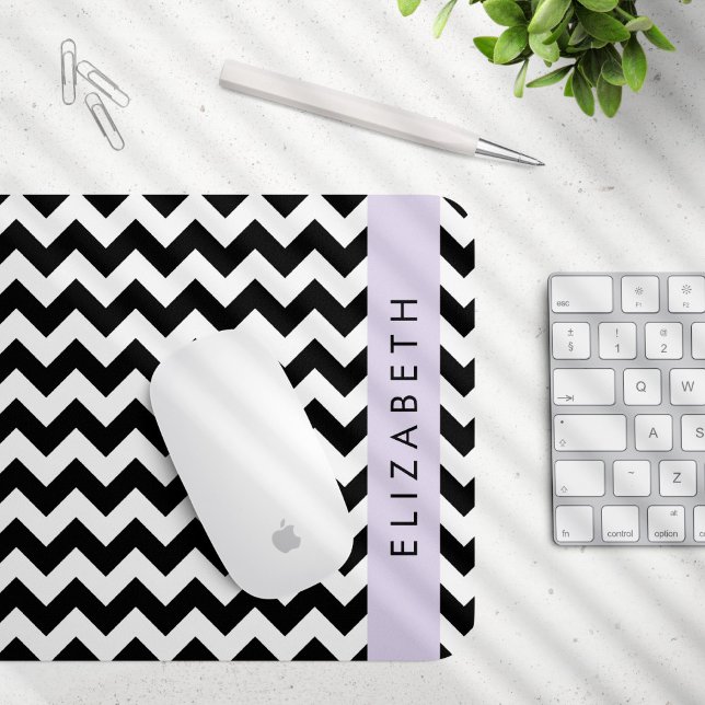 Tapis De Souris Zigzag noir et blanc, Motif Chevron, Votre nom (Créateur téléchargé)