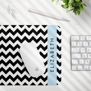 Tapis De Souris Zigzag noir et blanc, Motif Chevron, Votre nom