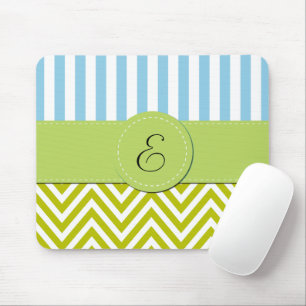 Tapis De Souris Zigzag vert, Chevron, Bleu, Stripes, Monogramme