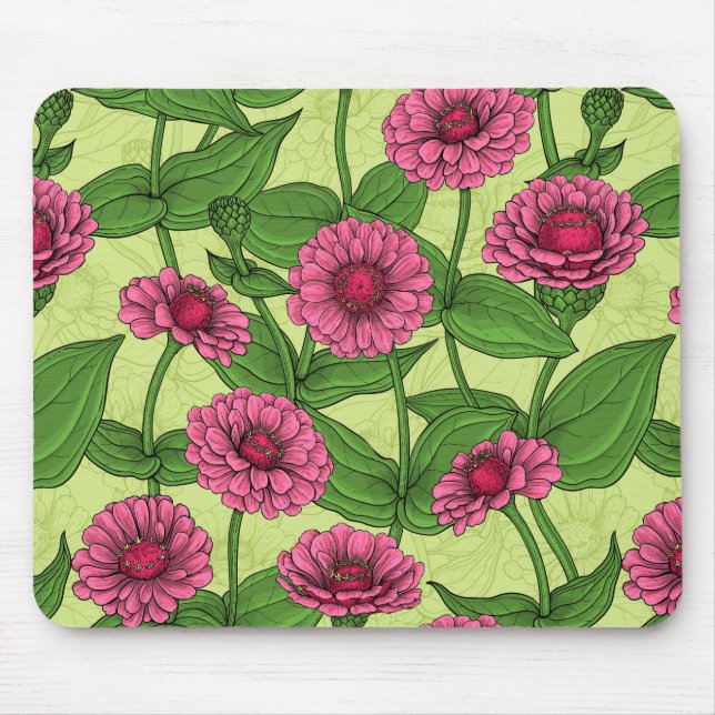Tapis De Souris Zinnias roses sur fond vert clair (Devant)