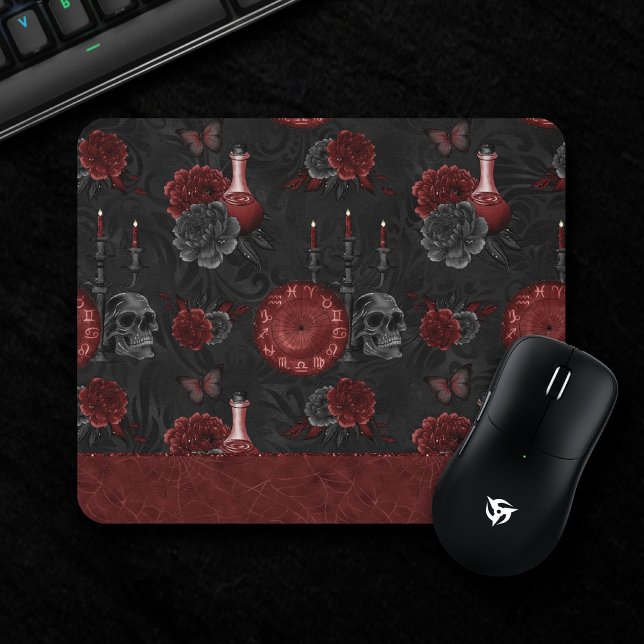 Tapis De Souris Zodiac Magie | Potion Rose du crâne gothique rouge (Créateur téléchargé)