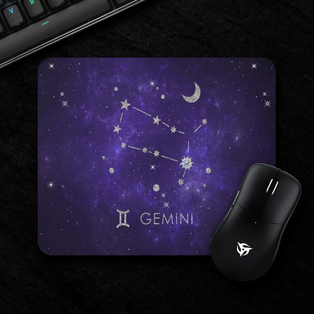Tapis De Souris Zodiac Purple Gemini | Horoscope d'astrologie cosm (Créateur téléchargé)