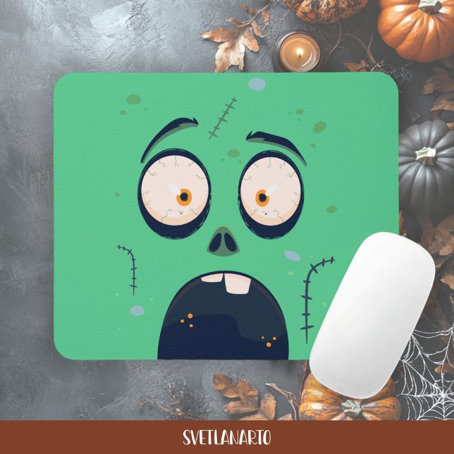 Tapis de souris Zombie Éprouvé Vert Halloween (Frontal view)