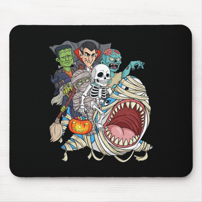 Tapis De Souris Zombie Riding maman requin Vampire Halloween Pumpk (Devant)