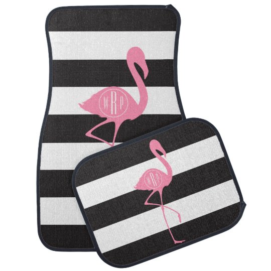 Tapis De Voiture Flamant Rose Rose Decore D Un Monogramme Noir