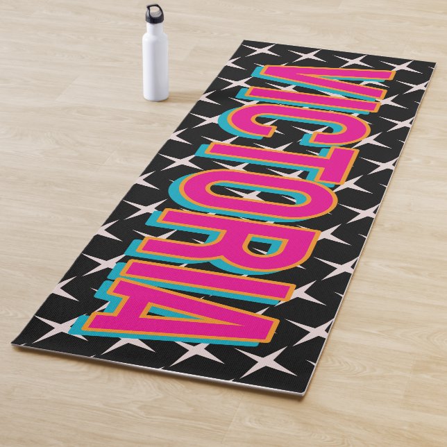 Tapis De Yoga 2D Retro Stars Pink Blue Name Yoga Mat (En situation)