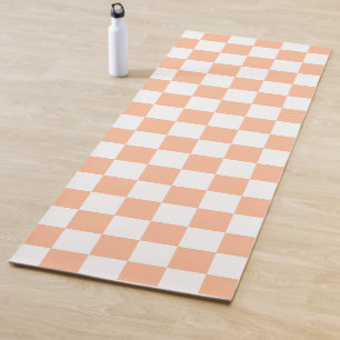 Tapis De Yoga à damiers carré pêche orange blanc géométrique