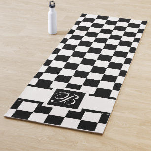 Tapis De Yoga À damiers Monographié En Mat De Yoga Noir Et Blanc
