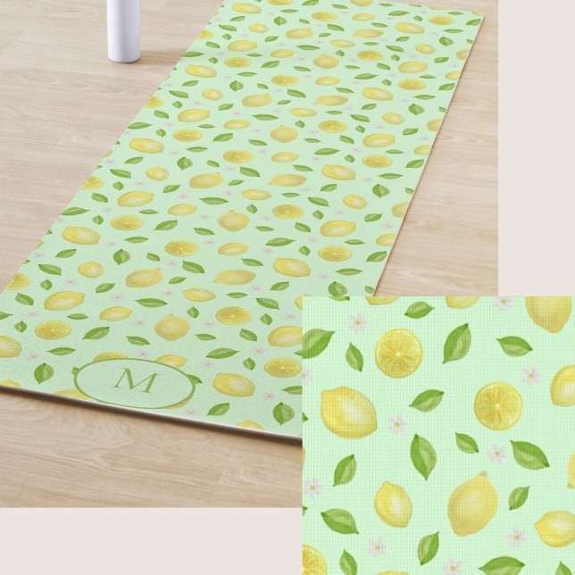 Tapis de Yoga à Monogramme Vert Citrons Jaunes Per (Créateur téléchargé)