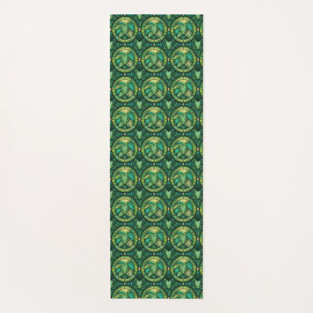 Tapis De Yoga A pattern of intricate, green and gold circular  (Devant)